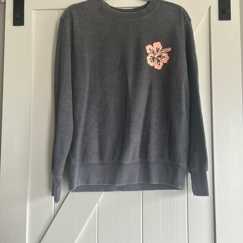 Gray Sweater with Pink Floral Design